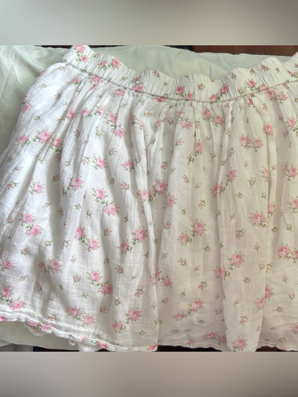 Denim & Supply Ralph Lauren White Mini Skirt with Pink Rose Print 100% Cotton L